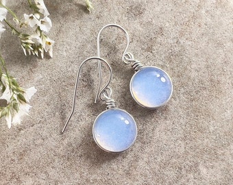 Opaline Glass Boho Earrings Earthy Silver Jewelry for Women, Minimalist Style Cute Hippie Earrings Bohemian Jewelry, Unique Gift for Her