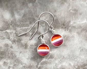 Lesbian Flag Earrings: Sterling Silver Dainty Sapphic Pride Jewelry