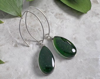 Dark Academia Green Earrings, Magical Forest Green Jewelry, Sterling Silver Jewel Tones Handmade Glass Valentine's Day Unique Gift for Her