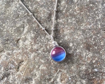 Sterling Silver Bi Pride Flag Necklace: Fused Art Glass Pendant