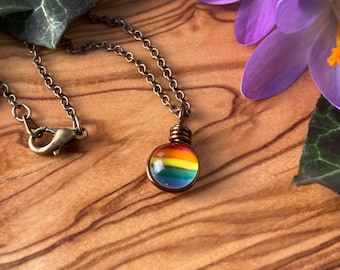 Rainbow Necklace Subtle Pride Jewelry Rainbow Pride Flag Jewelry Queer Necklace Pride Month Coming Out Gift Handmade Glass Feminist Necklace