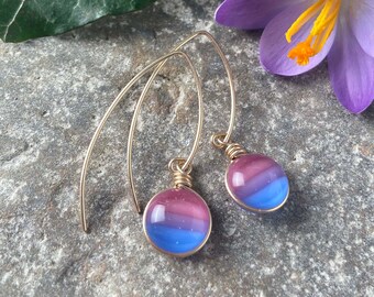 Gold Filled Bi Pride Earrings: Handmade Art Glass Bisexual Jewelry