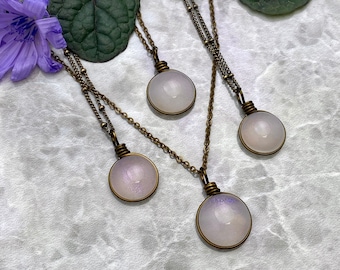 Celestial Style Moon Drop Glass Necklace, Dark Academia Witchy Jewelry, Retro Vintage Style Brass Chain Unique Holiday Gifts for Women