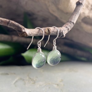 Light Green Tint Raindrop Sterling Silver Aesthetic Earrings, Medium Size, Minimalist Jewelry, Handmade Jewely, Nature Lover Gift for Her