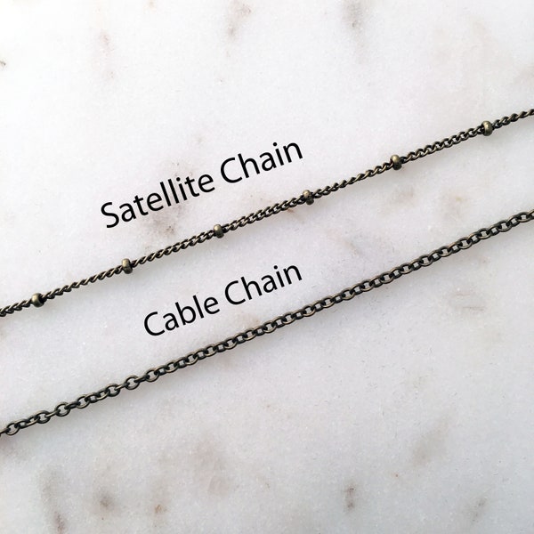 Antiqued Brass Chain, Replacement Chain, Vintage Style Chain, Nickel Free Chain, Lobster Clasp, Cable Chain and Satellite Chain