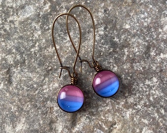 Bisexual Pride Earrings: Handmade Art Glass, Antiqued Brass LGBTQ Jewelry
