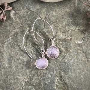 Handmade Iridescent Light Pink Glass Earrings: Sterling Silver Boho Jewelry