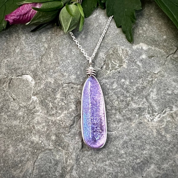 Lavender Purple Summer Necklace Sterling Summer Jewelry, Lavender Tint Shift, Aesthetic Necklace, Wire Wrapped Jewelry, Summer Gift