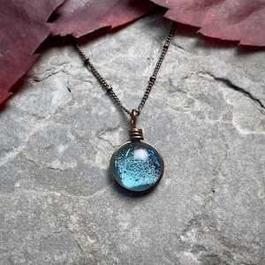 Dusty Blue Necklace for Women Boho Jewelry, Retro Vintage Style Brass Chain Cottagecore Necklace Minimalist Jewelry Unique Holiday Gift