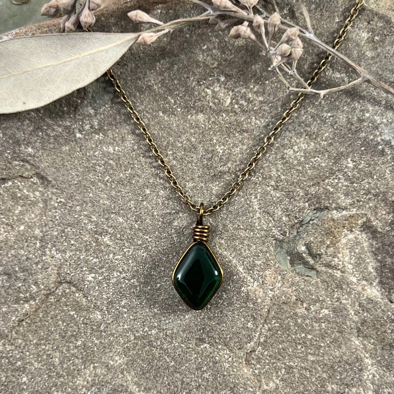 Dark Green Necklace Dark Cottagecore Earthy Necklace Etsy