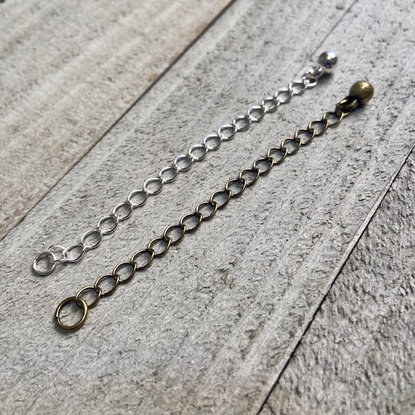 Chain Extender, Antiqued Brass Plated Necklace Extender and Silver Plated Necklace Extension, 3 Inch Chain Extension with Jump Ring