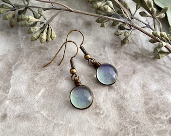 Spring Rain Drop Earrings, Dainty Earthy Nature Jewelry, Vintage Style Brass Cottagecore Earrings, Handmade Jewelry Unique Gift for Her