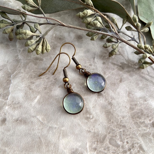 Spring Rain Drop Earrings, Dainty Earthy Nature Jewelry, Vintage Style Brass Cottagecore Earrings, Handmade Jewelry Unique Gift for Her