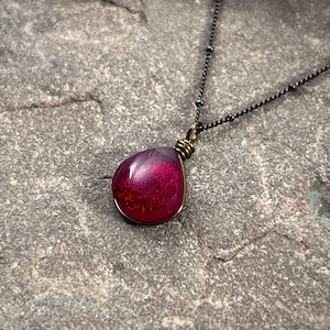 Garnet Red Art Glass Necklace: January Birthday, Vintage Style, Capricorn or Aquarius