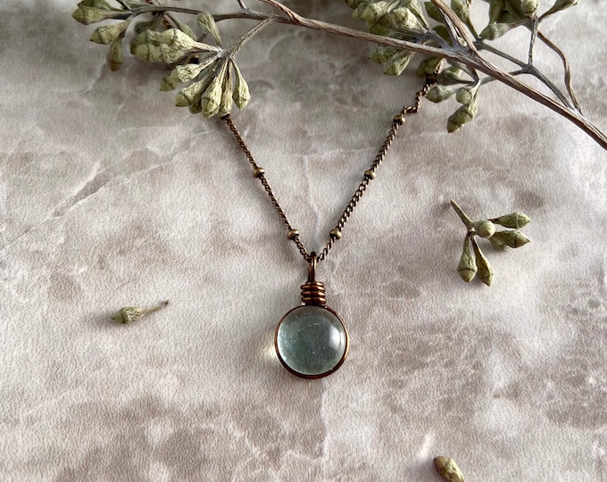 Raindrop Necklace: Dainty Boho Antiqued Brass Art Glass Necklace, Nature Lover Gift