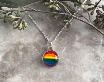 Rainbow Necklace Handmade Glass Pride Jewelry, Silver Chain, LGBTQ Gift Queer Jewelry, Feminist Necklace Pride Month, Coming Out Gift