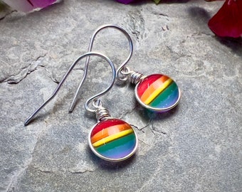 Subtle Pride Earrings, Rainbow Earrings, Feminist Earrings, Rainbow Dainty Earrings, LGBT Earrings, Cute Earrings, Rainbow Jewelry