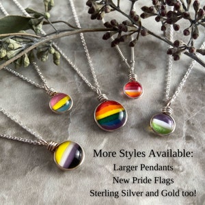 Dainty Rainbow Pendant Necklace: Antiqued Brass, LGBTQ Pride Jewelry, Art Glass image 11