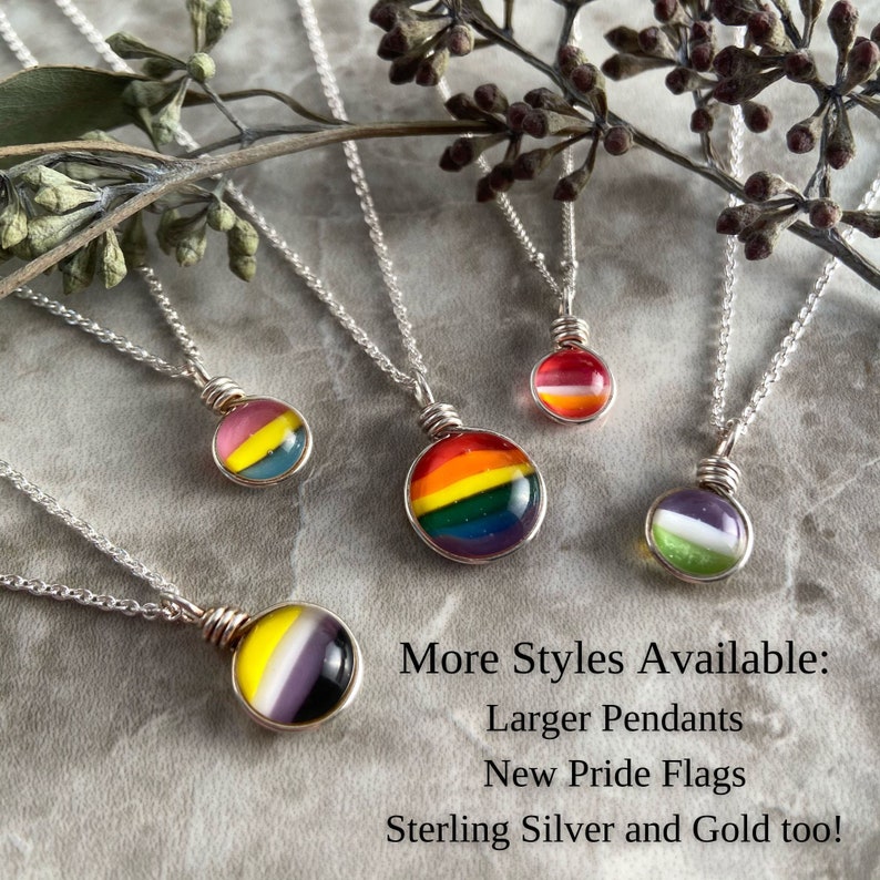 Dainty Rainbow Pendant Necklace: Antiqued Brass, LGBTQ Pride Jewelry, Art Glass image 11