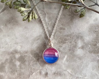 Silver Bisexual Necklace Bisexual Pride Jewelry Bi Pride Flag LGBTQ Gifts, Pride Month Bisexual Flag Subtle Pride Queer Jewelry