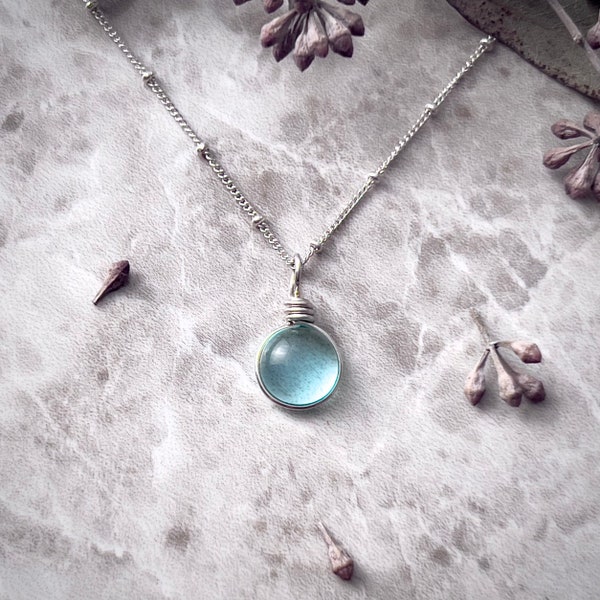 Blue Rain Drop Necklace Bridesmaid Gift, Light Blue Necklace Dainty Cottagecore Aesthetic Necklace Minimalist Jewelry Gift for Her