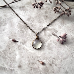 Light Yellow Raindrop Necklace: Boho Art Glass Pendant, Antiqued Brass Chain