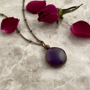 Amethyst Purple Glass Necklace: February Birthday, Birth Month Jewelry, Pisces or Aquarius Gift