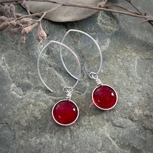 July Birth Month Ruby Red Art Glass Earrings: Argentium Sterling Silver