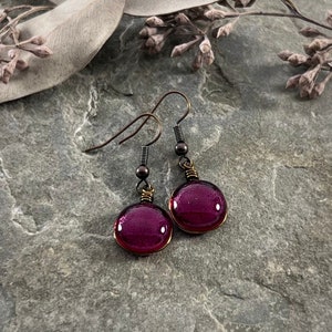 Mulberry Purple Glass Earrings, Cottagecore Earrings Aesthetic Jewelry, Vintage Style Boho Earrings Fall Jewelry Autumn Colors