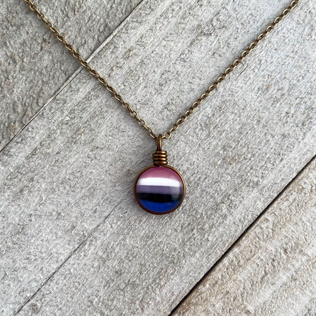 Genderfluid Pride Flag Necklace: Antiqued Brass, Kiln Formed Art Glass ...