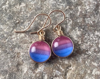 Gold Filled Bisexual Pride Earrings: Handmade Art Glass LGBTQ Jewelry