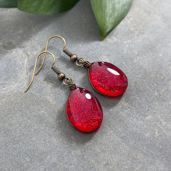 Glow in the Dark Earrings Red Handmade Lampwork Glass Dangles Glow in the Dark Earrings Red Handmade Lampwork Glass Dangles