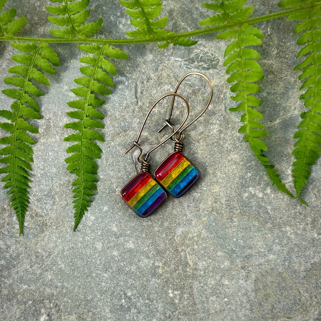 Rainbow Suncatcher Glass Earrings Cottagecore Pride Earrings Etsy