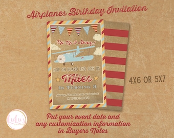 Vintage Airplanes Birthday Invitation - Airplanes Invites - Vintage Airplanes Birthday Party Invites - Airplane Birthday Party