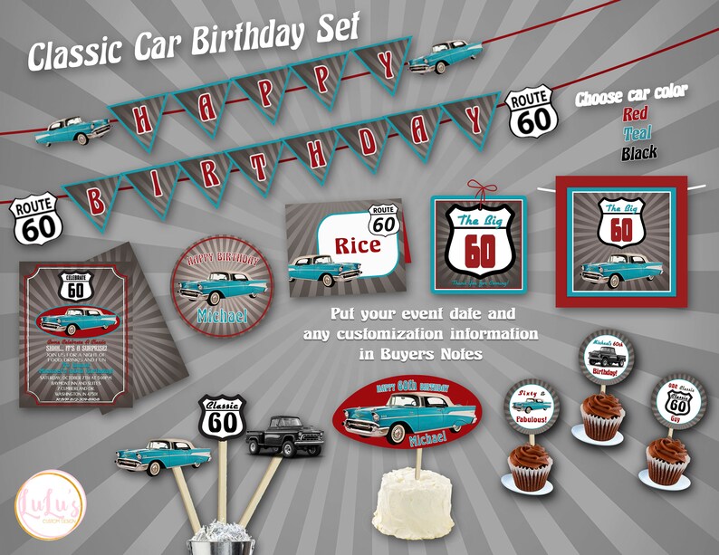 Printable Classic Car Cupcake Toppers Classic Car Birthday | Etsy