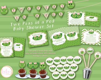 Two Peas in a Pod Baby Shower Pack - Twin Baby Shower Invitations - Twin Baby Shower - Twin Girls Baby Shower - Shower Invitations