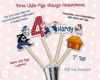 Three Little Pigs Vintage Birthday Party Centerpieces - Three Little Pigs First Birthday - 3 Little Pigs Party Decor - Vintage Wolf Party