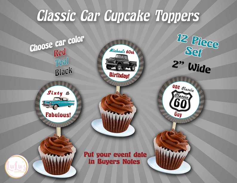 Classic Car Cupcake Toppers Classic Car Birthday 60th | Etsy