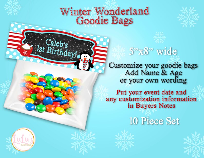Winter ONE-derland Goody Bags Penguin First Birthday Winter Wonderland Favors Penguin Party Favors Customized Penguin Goody Bags