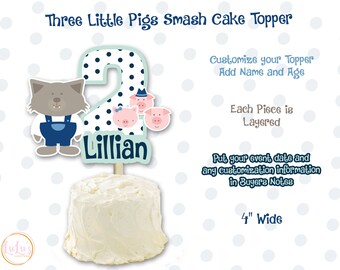 Three Little Pigs Birthday Smash Cake Topper - 3 Little Pigs Birthday Party - Huff and Puff Birthday Decor -Three Little Pigs Birthday Party