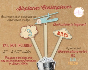 Vintage Airplanes Table Centerpieces - Airplanes Birthday Party Decor - Airplanes 3 Piece Centerpiece Set - First Birthday