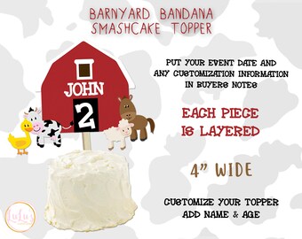 Barnyard Bandana Birthday Party Smash Cake Topper - Barnyard First Birthday Party Smash Cake Topper - Farm Animal Party Cake Topper