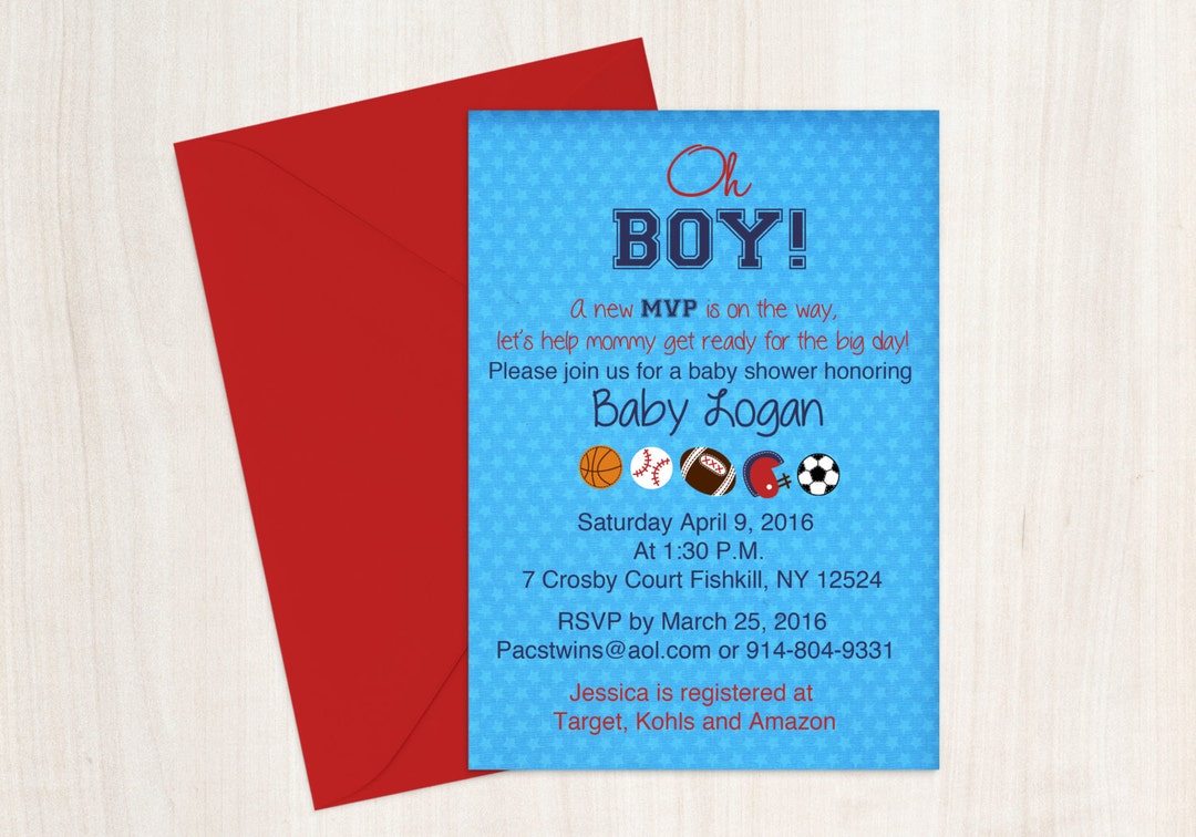 Sports Theme Baby Shower Invitation Baby Boy Invitation Etsy