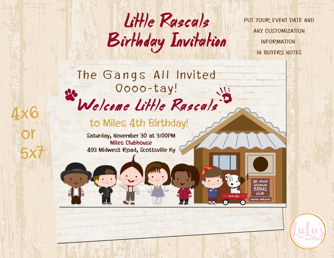 Little Rascals Birthday Party Invitations Little Rascals Party ...