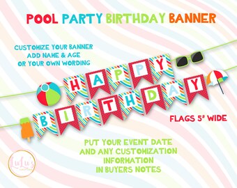 Pool Birthday Party Banner - Beach Ball Birthday Party - Beach Birthday Party - Pool Party First Birthday - Pool Party Decor