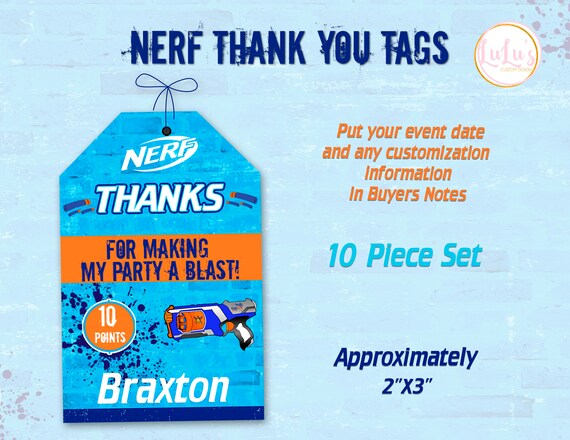 Nerf Birthday Party Thank You Tags Nerf Party Nerf Etsy