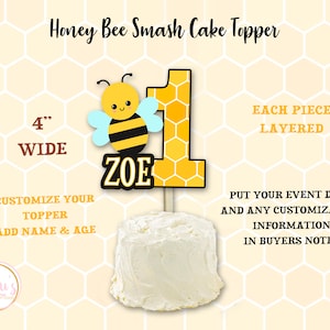 Honey Bee Birthday Party Cupcake Toppers Honey Bee First Birthday Cupcake  Toppers Bumble Bee First Birthday Bee Party Decor 