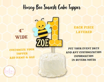 Honey Bee Birthday Party Smash Cake Topper - Honey Bee First Birthday Party Decor - Bumble Bee First Birthday Party Cake Topper