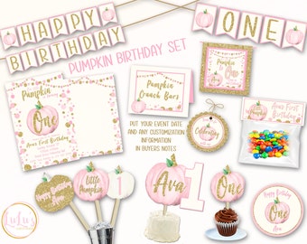 Pumpkin Birthday Party - Pink and Gold Pumpkin First Birthday Party - Pumpkin Party Invitations - Pink and Gold Pumpkin Party Decor