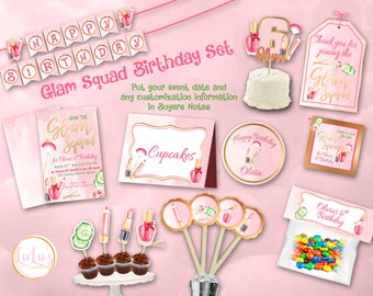 Glam Squad Birthday Set - Girls Spa Birthday Party - Girls Spa Day Birthday Party Decor - Girls Spa Birthday Invitations - Girls Spa Banner